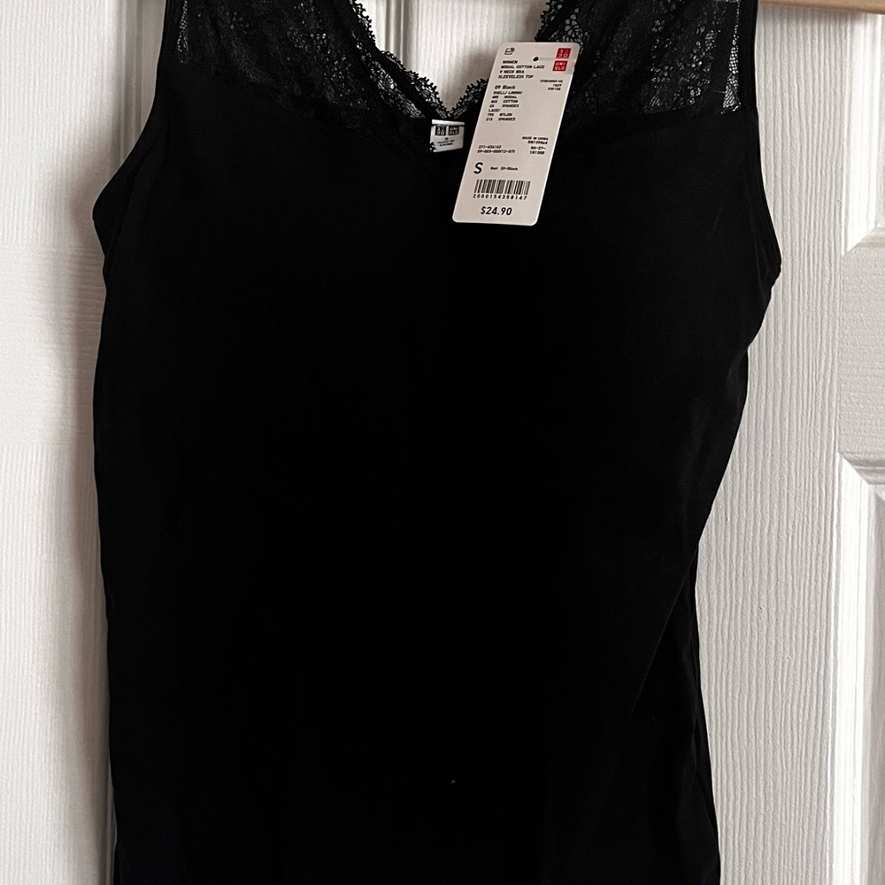 Black Uniqlo Lace Trim Tank Top